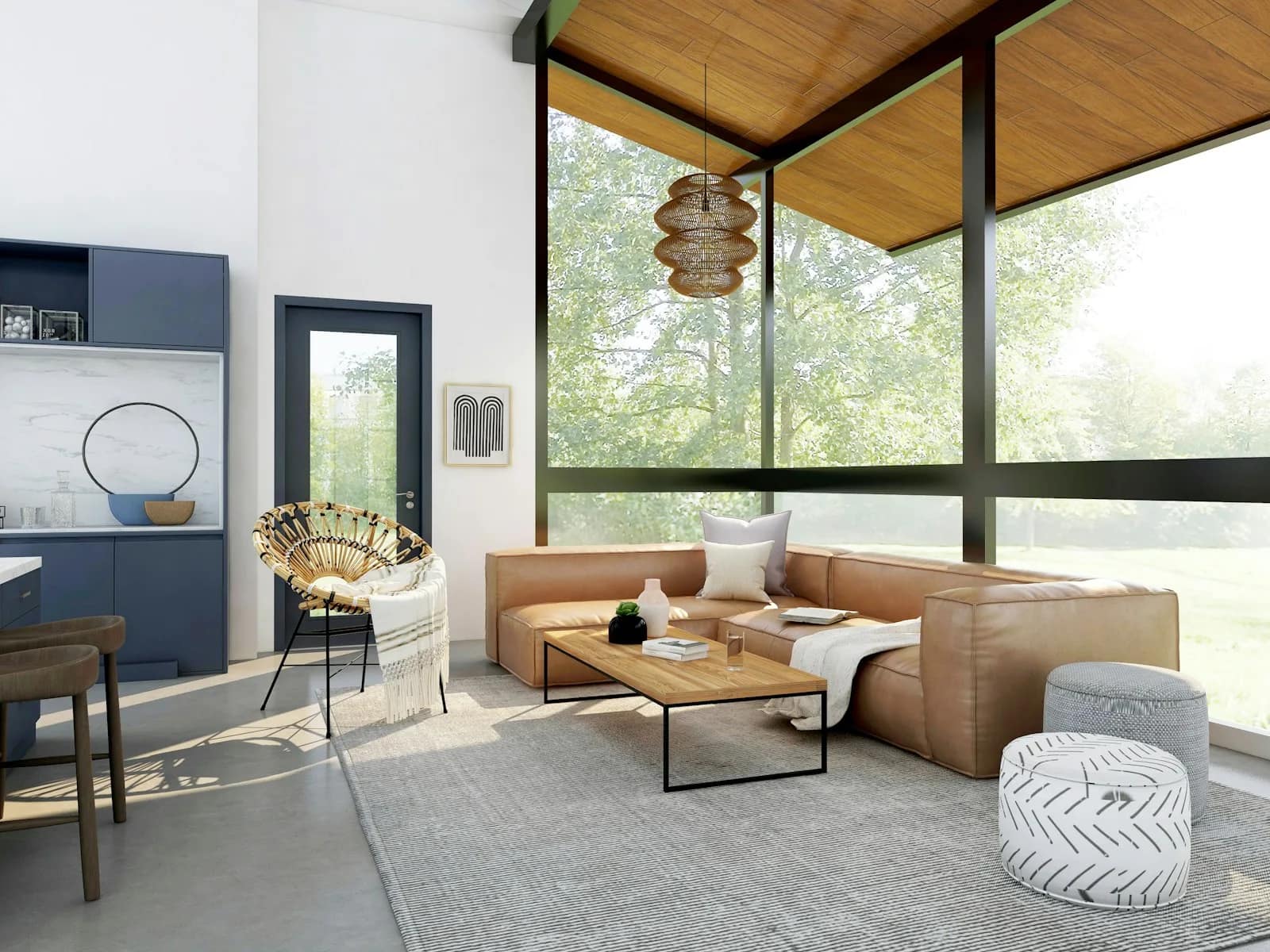 Styled interior with artefacts, textiles and dark timber furniture